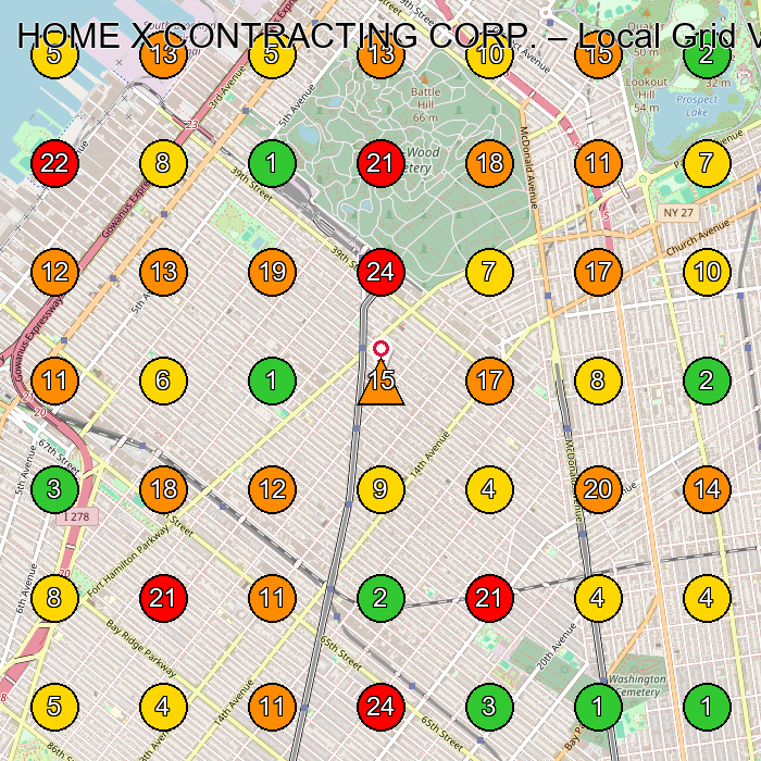 HOME X CONTRACTING CORP. Masonry Contractor GeoGrid ranking map for Brooklyn NY